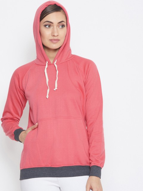 

PURYS Women Pink & Grey Colourblocked Hooded Sweatshirt
