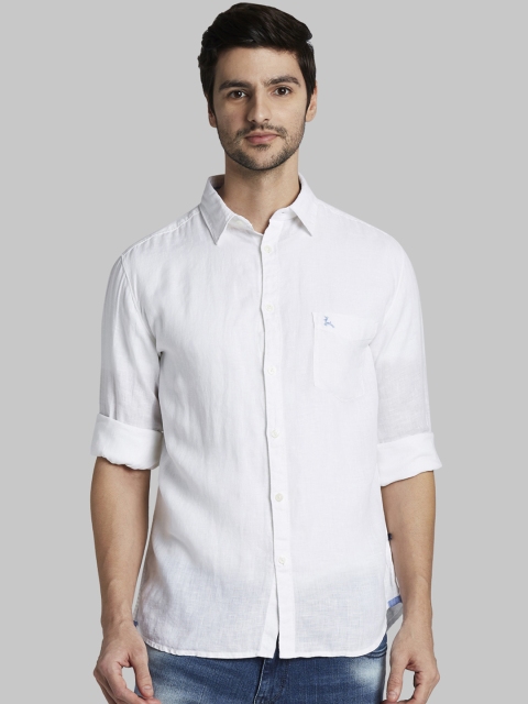 

Parx Men White Slim Fit Solid Linen Casual Shirt