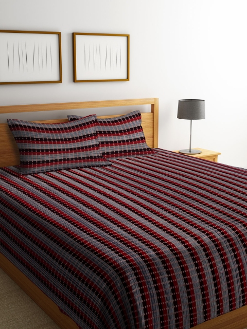 NEUDIS Red & Grey Striped Cotton Bed Cover