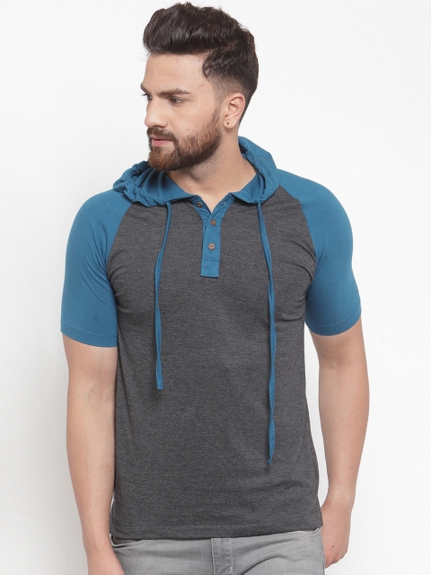 

Kalt Men Blue Colourblocked Hood T-shirt