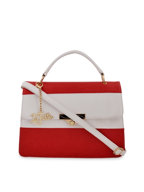 

LaFille Red & Off-White Colourblocked Handheld Bag