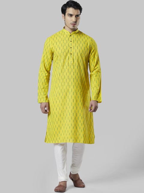 

Ethnix by Raymond Men Yellow & White Printed Kurta with Churidar