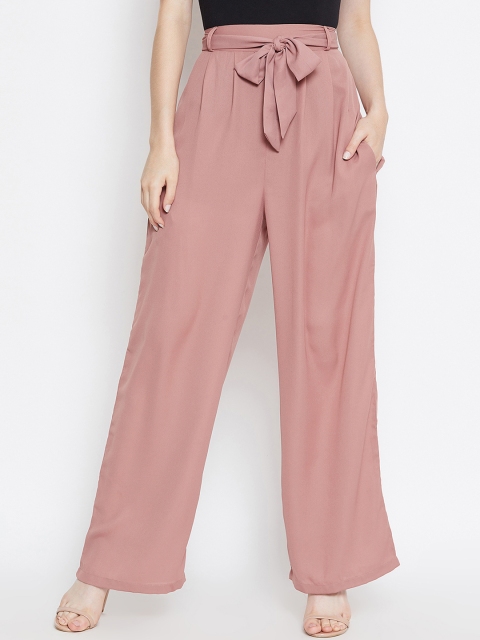 

THE SILHOUETTE STORE Women Peach-Coloured Straight Fit Solid Parallel Trousers