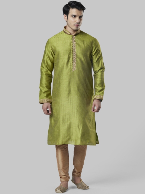 

Ethnix by Raymond Men Green & Gold-Toned Woven Design Kurta with Churidar