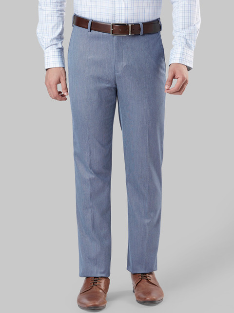

Raymond Men Blue Regular Fit Self Design Formal Trousers