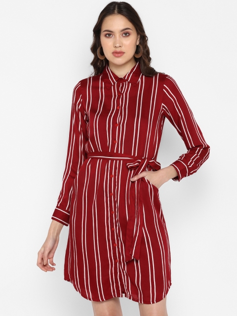 

Color Cocktail Women Striped Maroon Shirt Dress