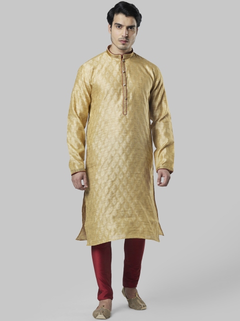 

Ethnix by Raymond Men Beige & Maroon Woven Design Kurta with Churidar