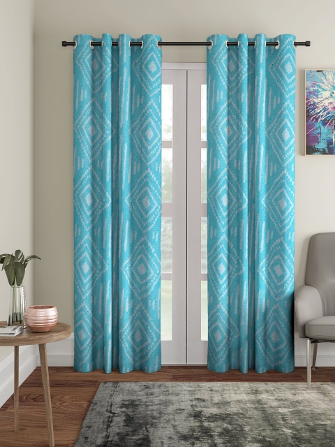 NEUDIS Turquoise Blue & White Set of 2 Long Door Curtains