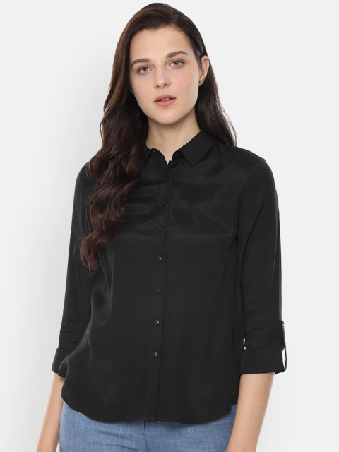 

Van Heusen Women Black Regular Fit Solid Casual Shirt