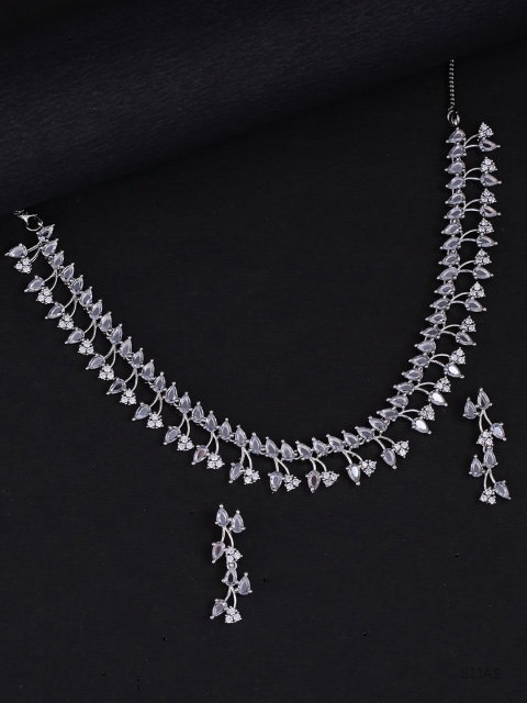 

Voylla Women Silver-Toned & Cubic-Zirconia Studded Handcrafted Jewellery Set