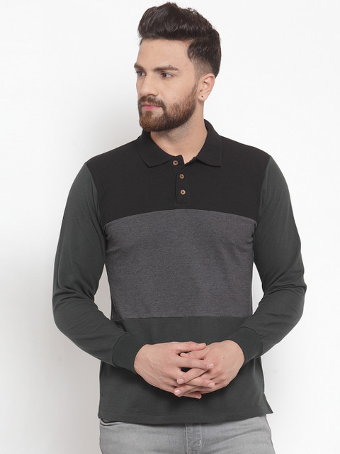 

Kalt Men Grey Colourblocked Polo Collar T-shirt