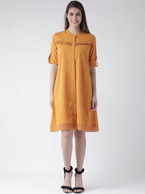 

The Vanca Women Solid Mustard Yellow Shirt Dress