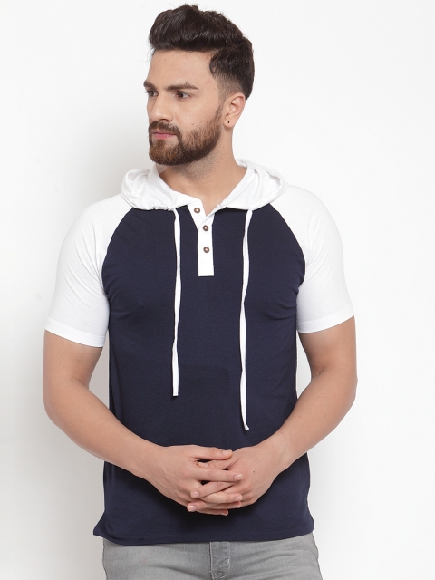 

Kalt Men Navy Blue Solid Hood T-shirt