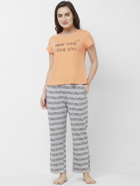 

Mystere Paris Women Orange & Grey Printed Night Suit