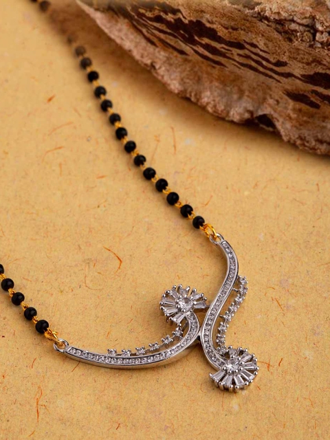 

Voylla Women Silver-Plated & Black Beaded Mangalsutra
