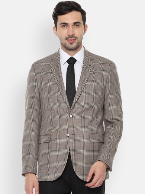 

Van Heusen Men Brown Single-Breasted Checked Slim-Fit Blazer