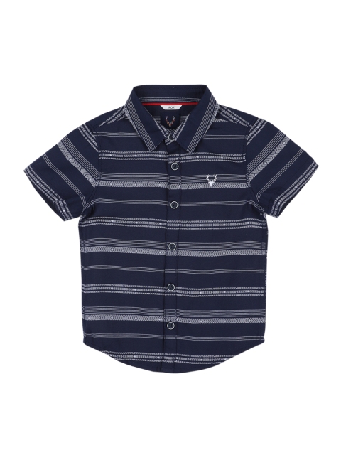 

Allen Solly Junior Boys Navy Blue & Off-White Regular Fit Striped Casual Shirt