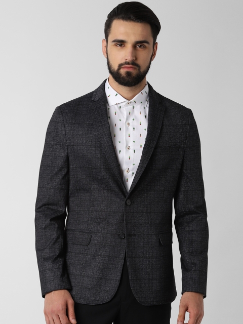 

Peter England Men Grey Single-Breasted Checked Slim-Fit Blazer