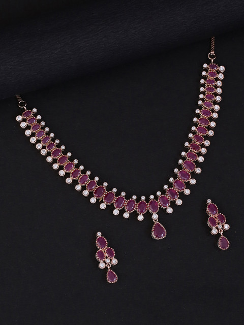 

Voylla Women Pink & White Cubic Zircon Studded Jewellery Set