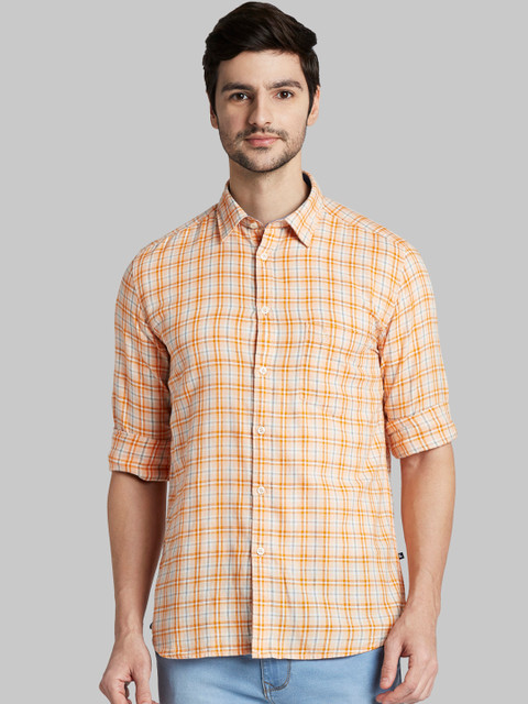 

Parx Men Orange & Beige Slim Fit Checked Casual Shirt