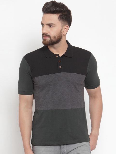 

Kalt Men Green Colourblocked Polo Collar T-shirt