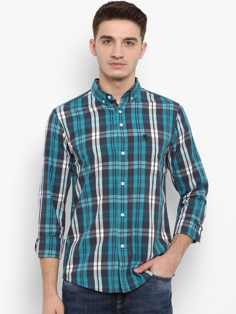 

Red Tape Men Green & Navy Blue Regular Fit Checked Casual Shirt