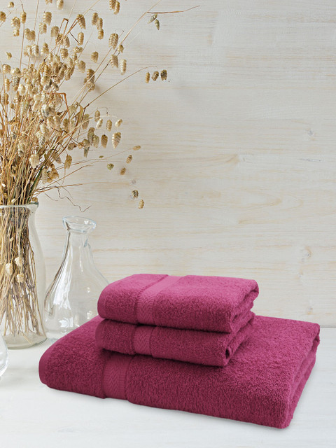 

Trident Set of 3 Maroon Solid 400 GSM Towels