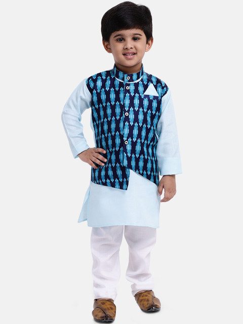 

BownBee Boys Blue & White Printed Kurta with Pyjamas