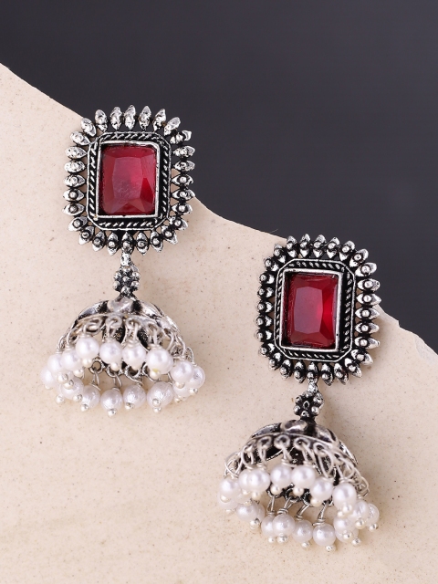 

Voylla Red Silver-Plated Handcrafted Contemporary Jhumkas