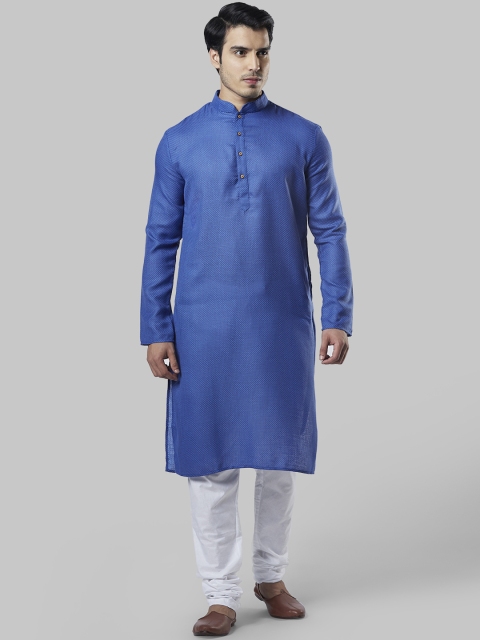 

Ethnix by Raymond Men Blue & White Self Design Kurta with Churidar