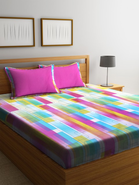 

BOMBAY DYEING Magenta & Blue Abstract 180 TC Cotton 1 King Bedsheet with 2 Pillow Covers