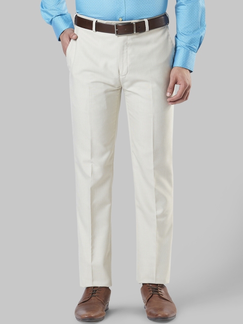 

Raymond Men Cream-Coloured Regular Fit Self Design Formal Trousers