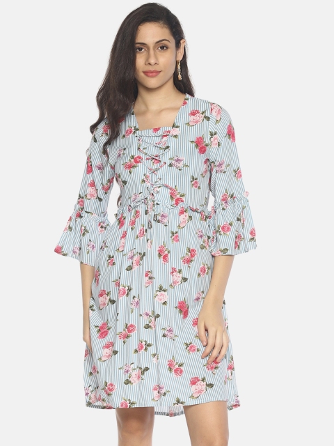 

AARA Women Printed Blue A-Line Dress