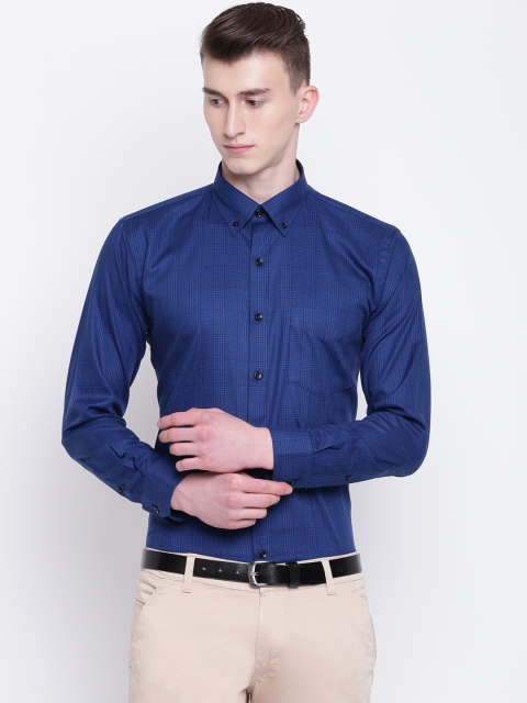 

Hancock Men Navy Blue Sport Slim Fit Checked Formal Shirt