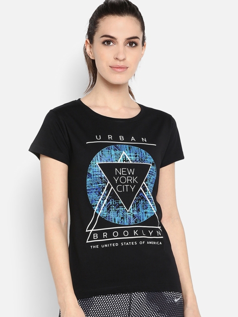 

appulse Women Black & Blue Printed Round Neck T-shirt