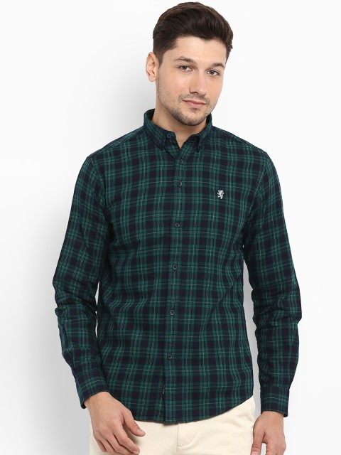 

Red Tape Men Green & Navy Blue Regular Fit Checked Casual Shirt
