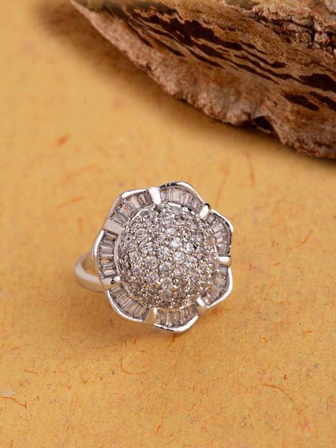 

Voylla Women Silver-Plated Cubic-Zitrconia Studded Handcrafted Adjustible Ring