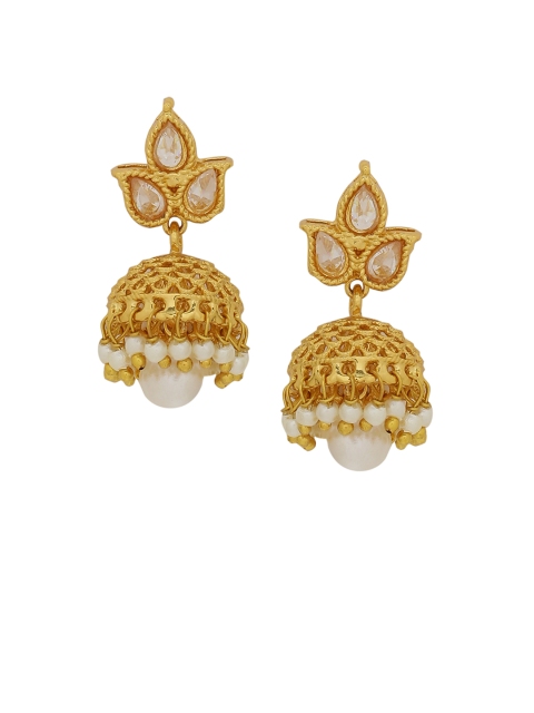 

Voylla Gold-Toned & White Classic Jhumkas