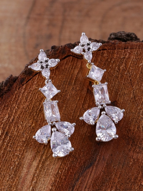 

Voylla Gold-Toned & White Contemporary Drop Earrings