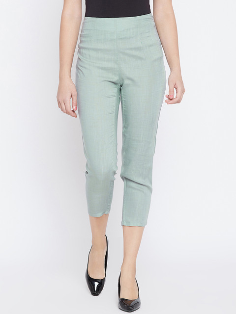 

PANIT Women Sea Green Slim Fit Solid Cropped Peg Trousers