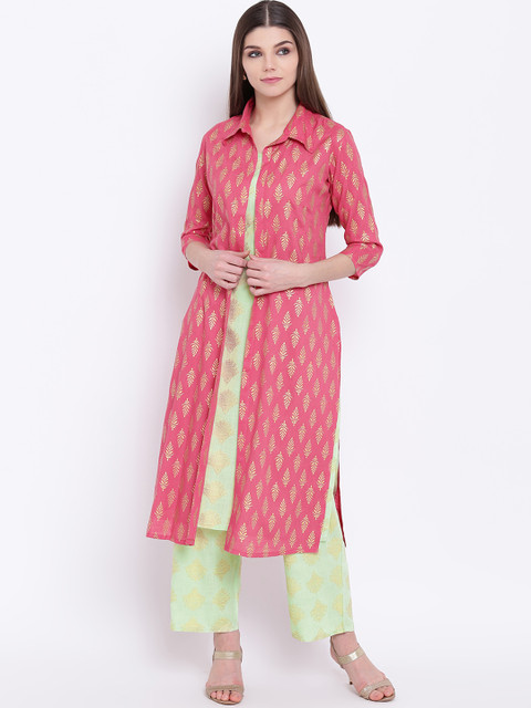 

Khushal K Women Pink & Lime Green Printed Kurta with Palazzos