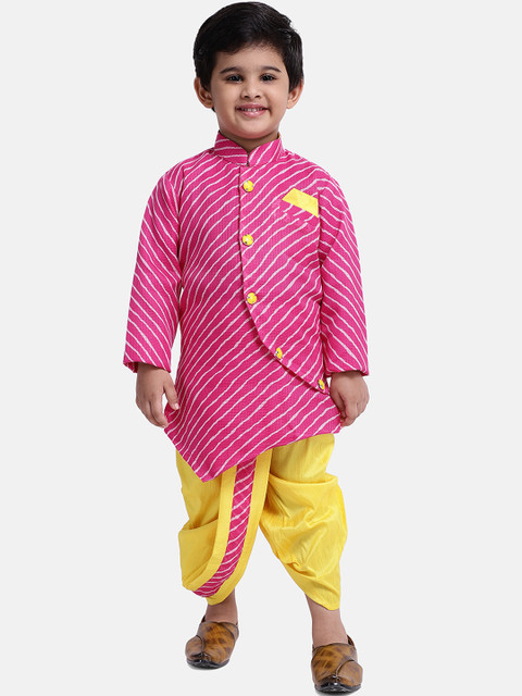 

BownBee Boys Pink & Yellow Striped Kurta with Dhoti Pants