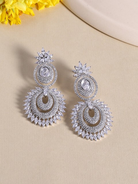 

Voylla White Silver-Plated White Contemporary Handcrafted CZ Drop Earrings