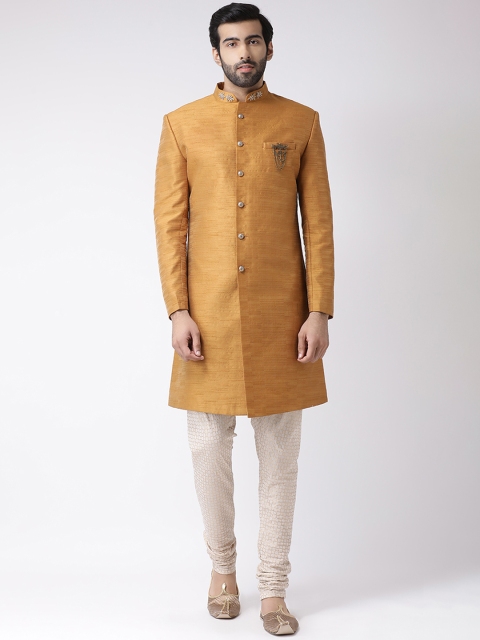 

KISAH Men Mustard Brown & Beige Sherwani Set