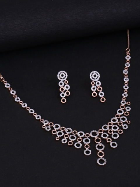 

Voylla Women Gold-Toned & White Cubic Zirconia Studded Handcrafted Jewellery Set
