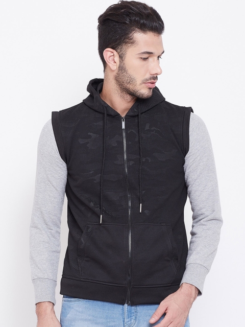 

PORTBLAIR Men Black Camouflage Printed Hooded Bomber Jacket