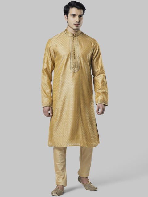 

Ethnix by Raymond Men Beige Woven Design Straight Kurta