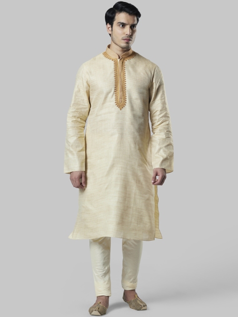 

Ethnix by Raymond Men Beige Embroidered Straight Kurta