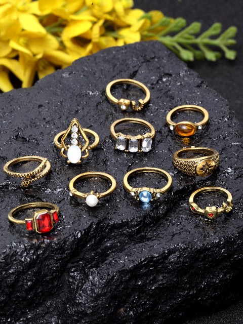 

Ferosh Women Set of 10 Gold-Toned Ferosh Anaise Rhinestone-Studded Finger Rings