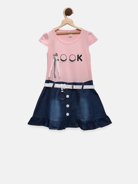 

PASSION PETALS Girls Pink & Blue Colourblocked Fit and Flare Dress